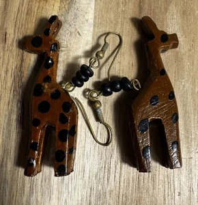 Holz Giraffe Ohrringe Vintage Haken Draht - Bild 1 von 3