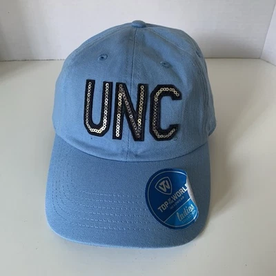 UNC Tarheels Womens Top Of The World Blue w/ Sliver Glitter Letters Hat Adj New - Image 1 of 4