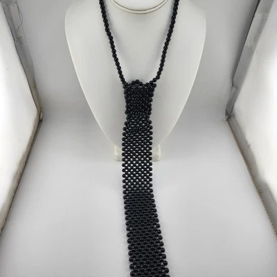 Collar llamativo con cuentas negras diseño de corbata sintética colgante largo moda Y2K Foto 1 de 4