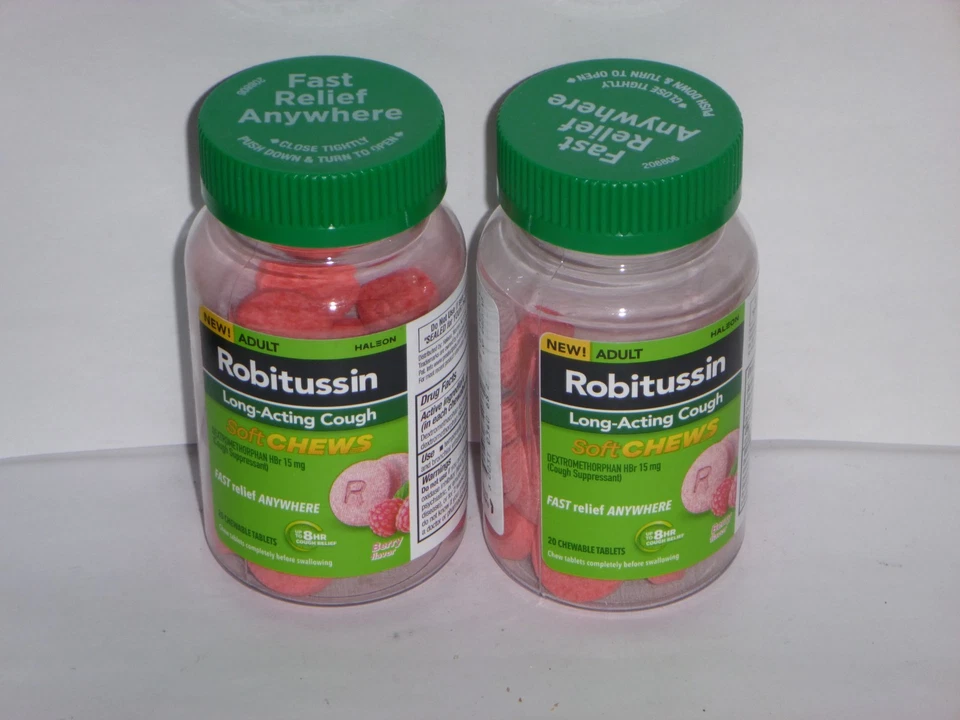 (pacote com 2) Robitussin Soft Chews - Alívio da tosse - Medicamento para resfriado - Baga 25 de outubro - Imagem 1 de 1