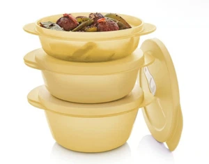 Tupperware NEW Crystalwave PLUS Microwave Bowl 390/560/775ml Set of 3 Yellow - Picture 1 of 1