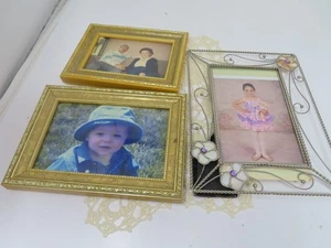 Lot 3 Picture Frames Gold Ornate Wood Metal Enamel 5 x 7 - Picture 1 of 6