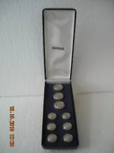 80's DRAKKAR SILVER 9 BUTTON BOX SET - Picture 1 of 3