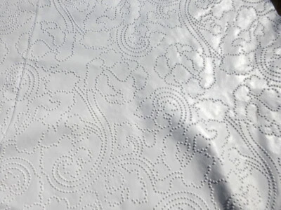lambskin leather hide Perforated Embossed White Victorian Floral Scroll pattern - Image 1 of 4