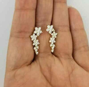 0.75 Ct Round Simulated Diamond Flower Climber Ear Cuff 14k Yellow Gold Plated - Picture 1 of 4
