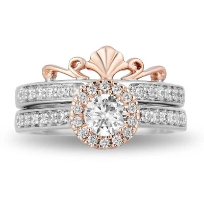 Anelli di fidanzamento Art Déco Diamante Twotone Taglio Rotondo Simulati Plac... - Immagine 1 di 4