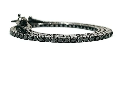BRACCIALE TENNIS DONNA UOMO ORO 18 KT DIAMANTE NERO 2.80 CARATI BLACK DIAMOND - Immagine 1 di 4