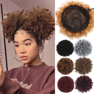 Afro Puff Drawstring Clip in Curly Hair Bun Piece Short Wave Ponytail Extensions - Image 1 of 4