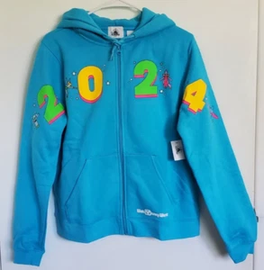 Disney Park Disneyland 2024 Zip Up Hoodie Womens Blue Medium Tinker Bell Figment - Picture 1 of 10