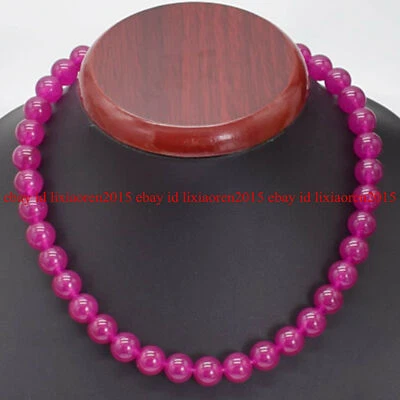 Natural 6/8/10mm Rose Red Ruby Round Gemstone Beads Necklace 18" AAA+ - Image 1 of 4
