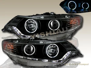 Fit For ACURA TSX 09-12 PROJECTOR CCFL DUAL HALO HEADLIGHTS W/LED BLACK R8 STYLE - Picture 1 of 2