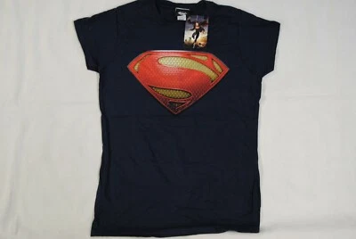 SUPERMAN MAN OF STEEL TEXTURE LOGO LADIES SKINNY T SHIRT NEW OFFICIAL FILM   - Image 1 of 4