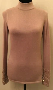 Chico's Womens Pullover Sweater Size 00 Beige Mock Neck Bejeweled Wrist Zipper  - Picture 1 of 11