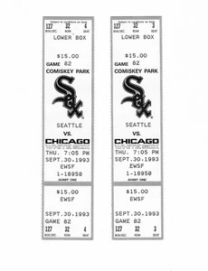 Boletos de béisbol Chicago White Sox vs Seattle Mariners sin usar del 30/09/1993 - Imagen 1 de 2