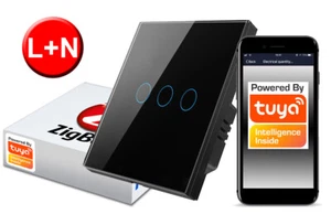 Interruptor táctil TUYA ZigBee 3obw. negro # L+N - Imagen 1 de 12
