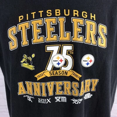 Camiseta Reebok Pittsburgh Steelers Juvenil XL Negra 2007 Gráfica Temporada 75 Foto 1 de 4