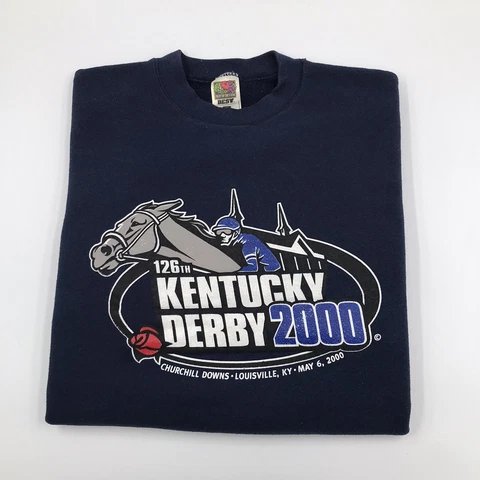 2000 Kentucky Derby Sweat Shirt - XL - Fruit of the Loom Blue Pull Over Vintage Cover