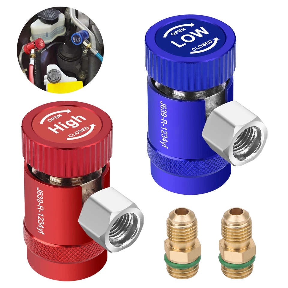 EEEKITONLINE R1234YF Quick Coupler Adapter & 1/4" Flare Fitting, Adjustable HP & LP Connector