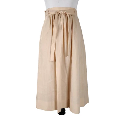 Vintage 70s Yellow Midi Skirt Size XS/S Belted Full A Line French Couture  - Image 1 of 4