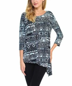Asymmetrische Tunika schwarz & blau geometrisch - Damen Daisy & Queen Large - Bild 1 von 2