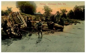 Vintage c1908 Fishing , Sheboygan Falls Wis. Postcard - P43 - Picture 1 of 2