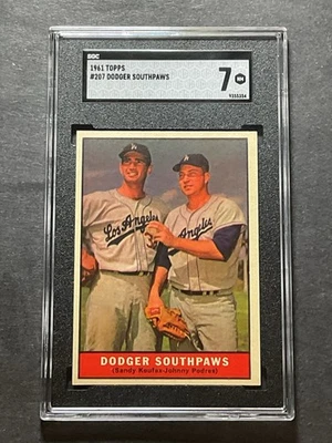 1961 Topps Dodger Southpaws Featuring Sandy Koufax 207 SGC 7 C4 - Image 1 of 2