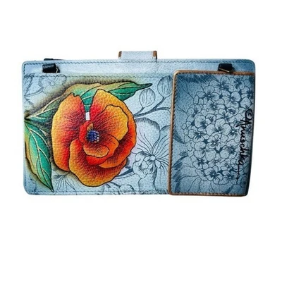 Nueva billetera grande de cuero pintada a mano ANUSCHKA, precio de venta sugerido por el fabricante: $178 Foto 1 de 4