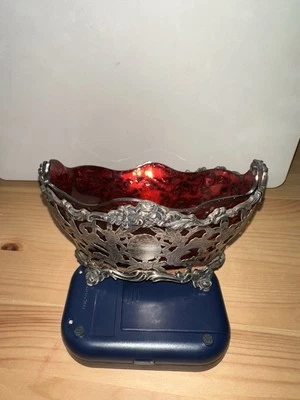 Plato de ley Drew & Sons Art Nouveau inserto de vidrio de arándano Londres 1898 antiguo Foto 1 de 4