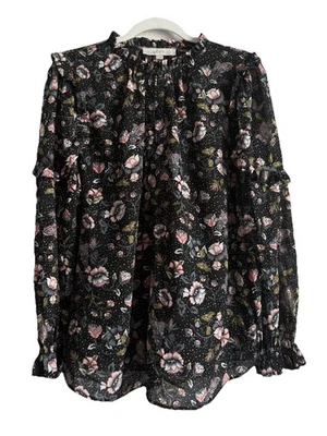 Blusa Top Para Mujer Loft Floral Cuello Dividido Cerradura Negra Gris Volantes Rosa Talla L Foto 1 de 4