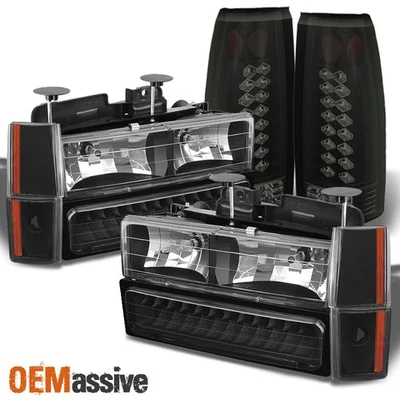 Se adapta a faros negros 88-93 GMC C/K C/10 + parachoques LED + luces traseras LED de humo negro Foto 1 de 4