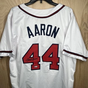 Hank Aaron Hand Signed Atlanta Braves #44 Jersey Autographed W~ COA + HOLO - Picture 1 of 7