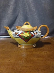 Teiera vintage giapponese lustro giallo disegno floreale dipinta a mano bellissima - Foto 1 di 8
