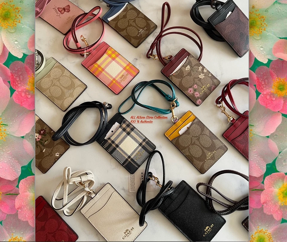 Estuche para tarjetas de identificación con cordón BN Coach EN SÓLIDO~FLORAL~CUERO~LATA RECUBIERTA Elige uno Foto 1 de 1