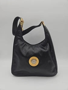 Bolso de mano de cuero Gianni Versace original, negro  - Imagen 1 de 11
