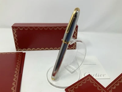 Louis Cartier Godron Fountain Pen Silver Pinstripe Gold Plated Trim 18K Nib READ - Image 1 of 4