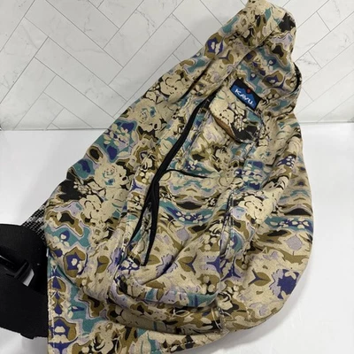 KAVU Sling Crossbody Rope Bag Midnight Floral Blue Purple Beige Womens - Image 1 of 4