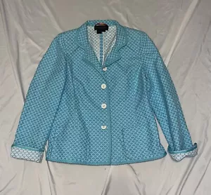 Nina Mclemore Womens Evening Coat Blazer /Jacket Size 6 Blue & White 100% Cotton - Picture 1 of 3