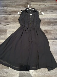H&M Black Dress Knee Length | Size 2 | Button Front | 34 Length | 15in Pit 2 Pit - Picture 1 of 7