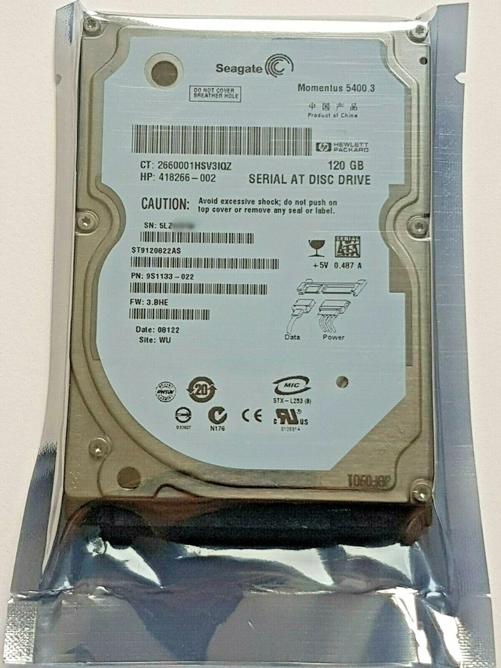 120 GB SATA Seagate Momentus 5400.3 ST9120822AS Fw :3 .bhe 8MB 2,5 " Hard New - Image 1 of 1