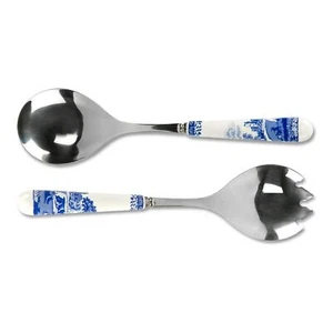 Spode Blue Italian Set of 2 Salad Servers with Porcelain Handles, 10" Blue White - Picture 1 of 7