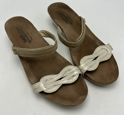 Naot Sandals Womens 11-11.5 Folklore Short Wedge Slide 42 Khaki Leather Adj Read - Image 1 of 4