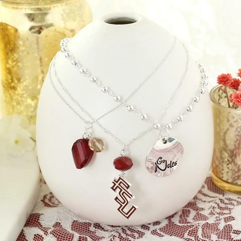 FSU, FLORIDA STATE Necklace Set, 3 Pieces, Jewelry, SPARKLE & SHINE, College Cover