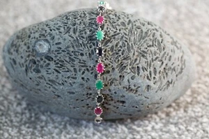 Ruby, Blue Sapphire & Emerald Sterling Silver Bracelet - Picture 1 of 1