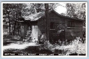 1940's RPPC COTTAGE AMACOY LAKE BRUCE WISCONSIN AMBLE'S RESORT POSTCARD - Picture 1 of 2