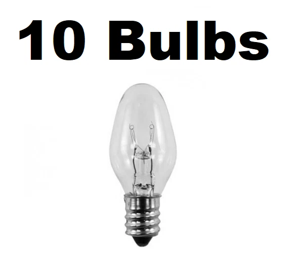 10 Night Light / Candle Lamp Bulbs -7 watt, C7, Clear, Candelabra 7C7C - Image 1 of 1