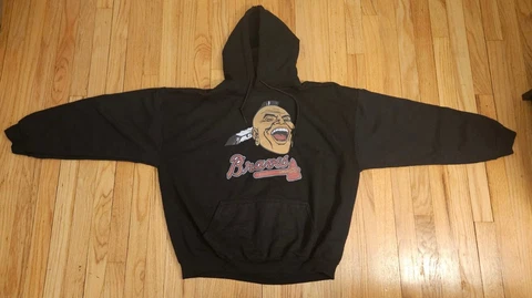 Atlanta Braves Screaming Laughing Indian Logo Hoodie Size Men's Large HTF Cover