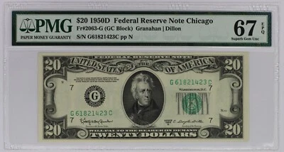 1950D $20 Chicago FRN. PMG GEM Uncirculated 67 EPQ Banknote. - Image 1 of 2