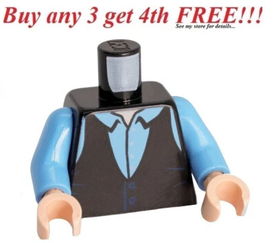 ☀️NUEVO LEGO Minifigura Minifigura Torso Cuerpo Top Azul Chaleco Camisa Cuello Foto 1 de 3