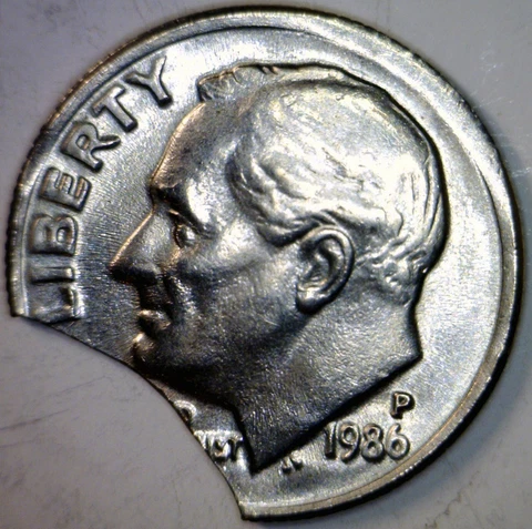 1986 LARGE CLIPPED ERROR Roosevelt Dime CH AU Coin Nice BLAKESLEY Clip #3  NR Cover