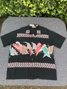Vintage Kennington Herren Gr. Lg Schwarz Hawaii Hibiskus Kurzarm Hemd - Bild 1 von 7